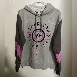 AMERICAN FIGHTER Classic Fair‎ Grove Fleece Hoodie Grey Pink Black Women's Sz XL